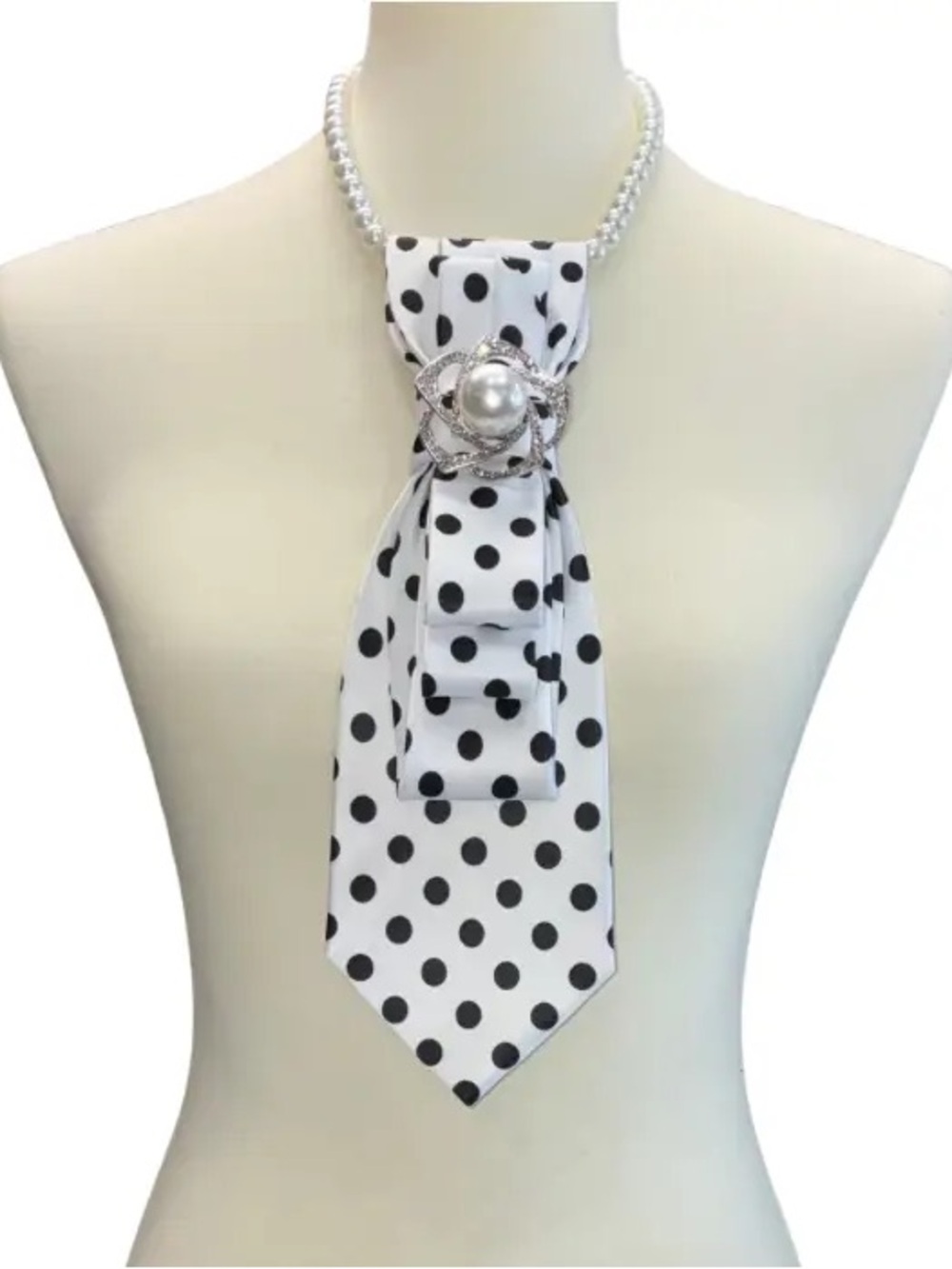 Custom Polka Dot Pearl Necktie Necklace | White & Black Statement  Pearl Brooch